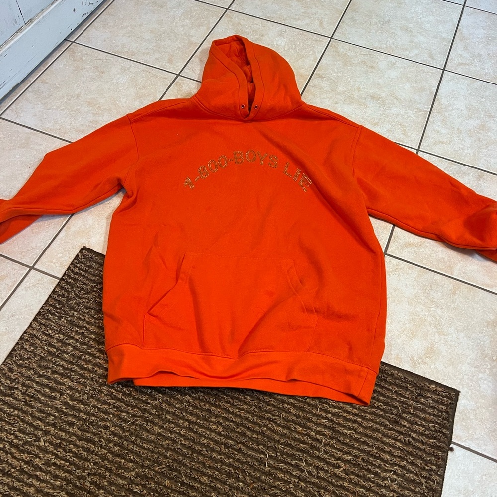 orange boys lie sweatshirt